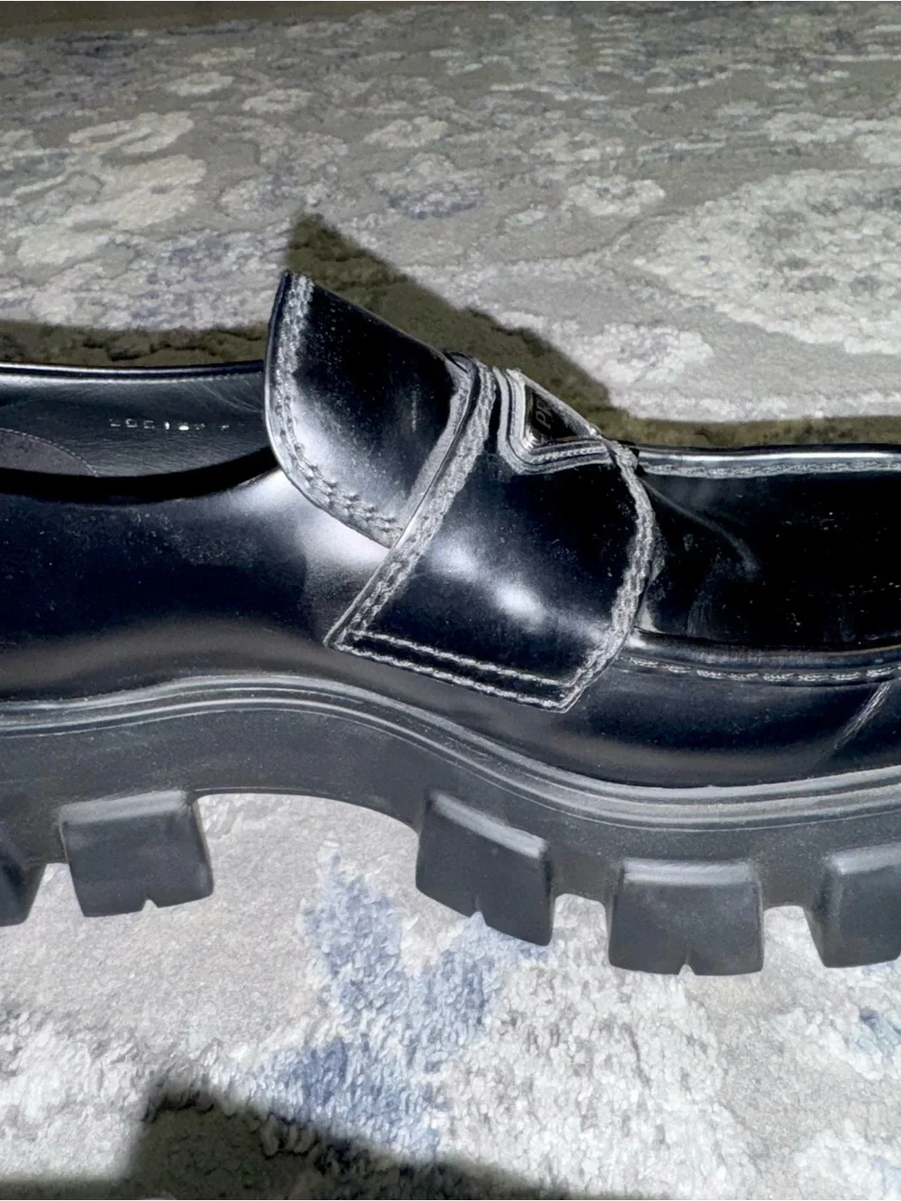 Prada Black Leather Lug Sole Penny Monolith Loafers